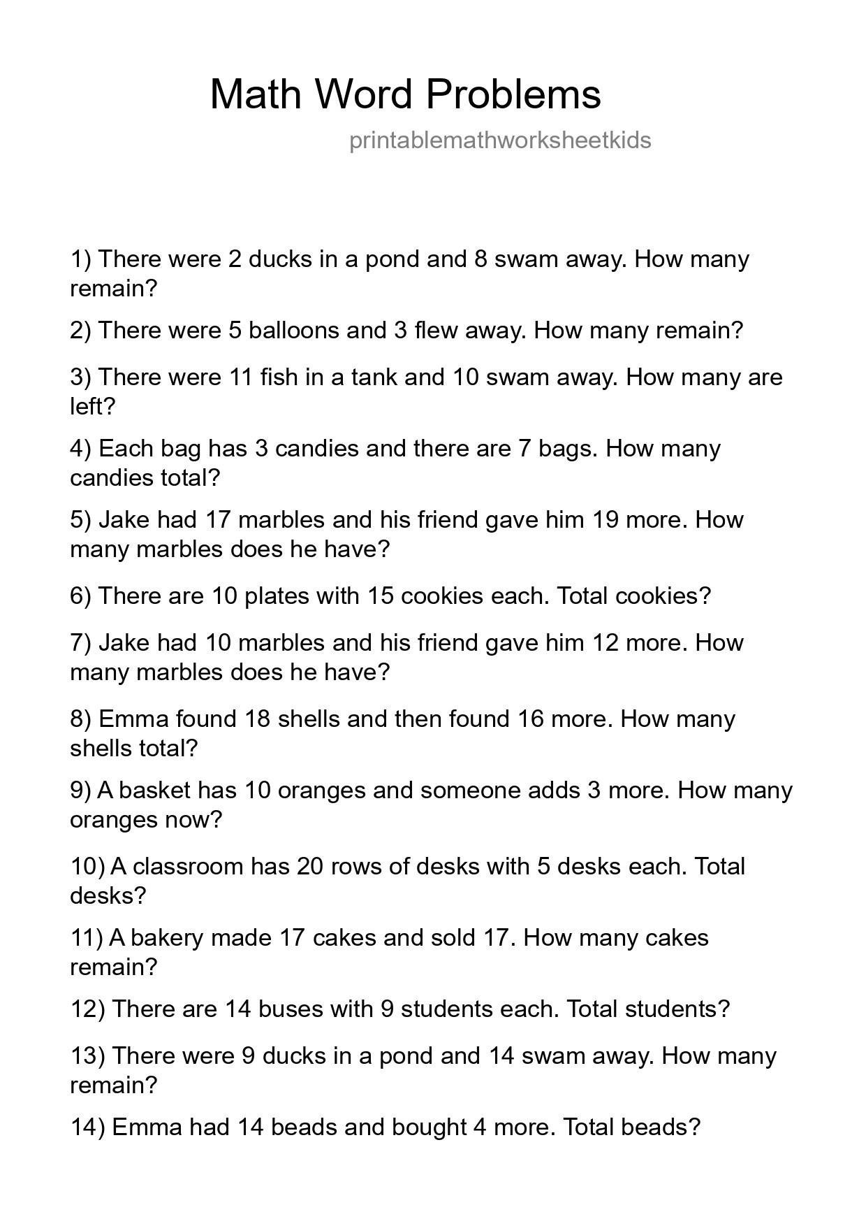Math Word Problem Worksheet