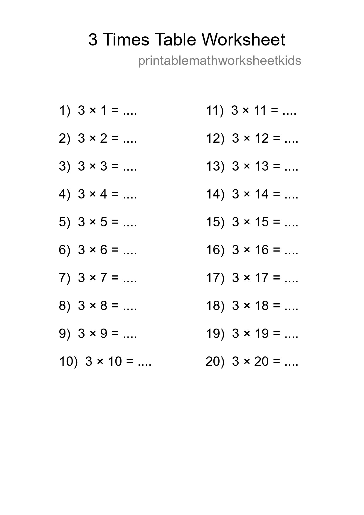 Printable 3 Times Table Worksheet For Grade 2 - Part 108