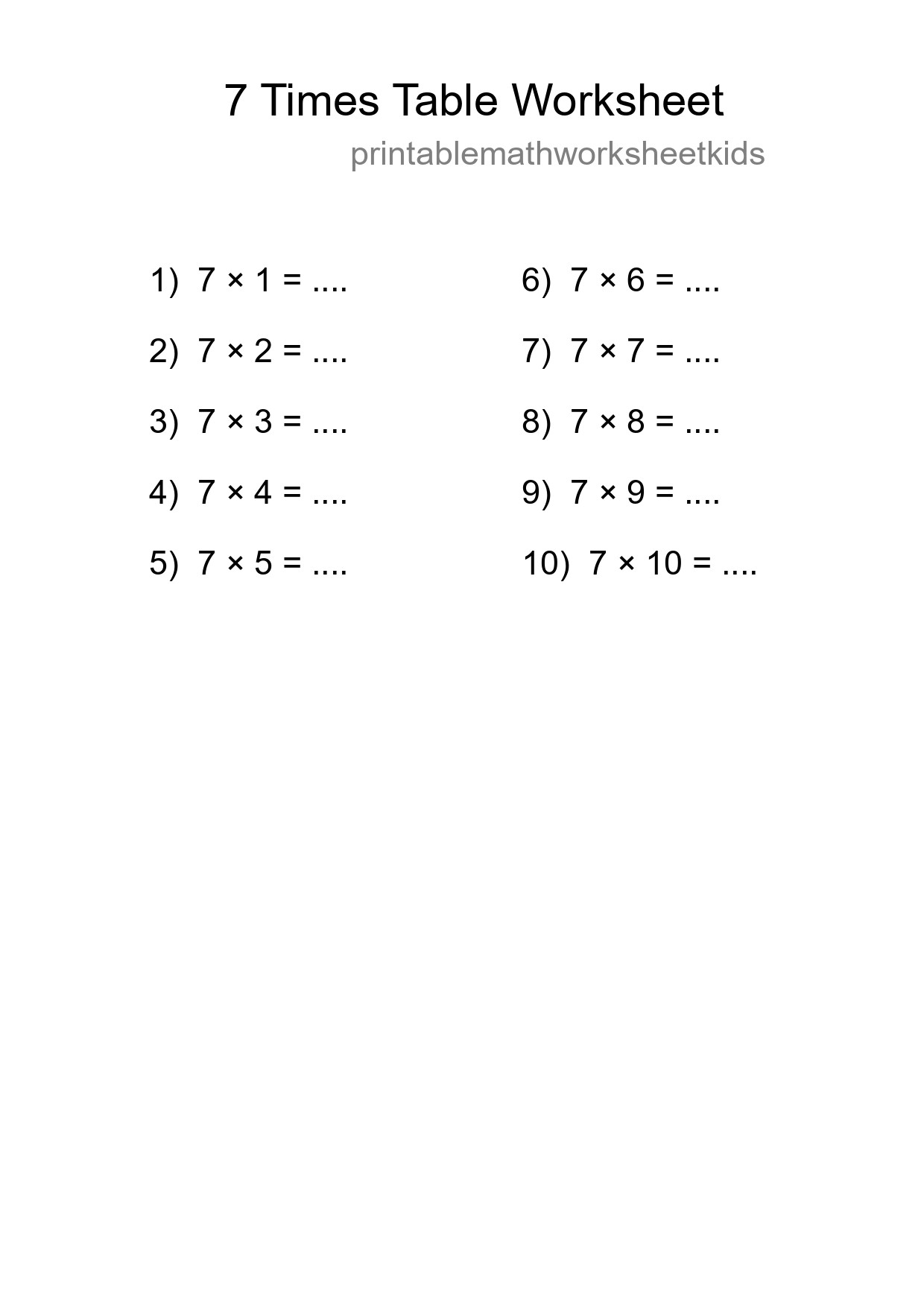 Printable 7 Times Table Worksheet For Grade 3 - Part 130