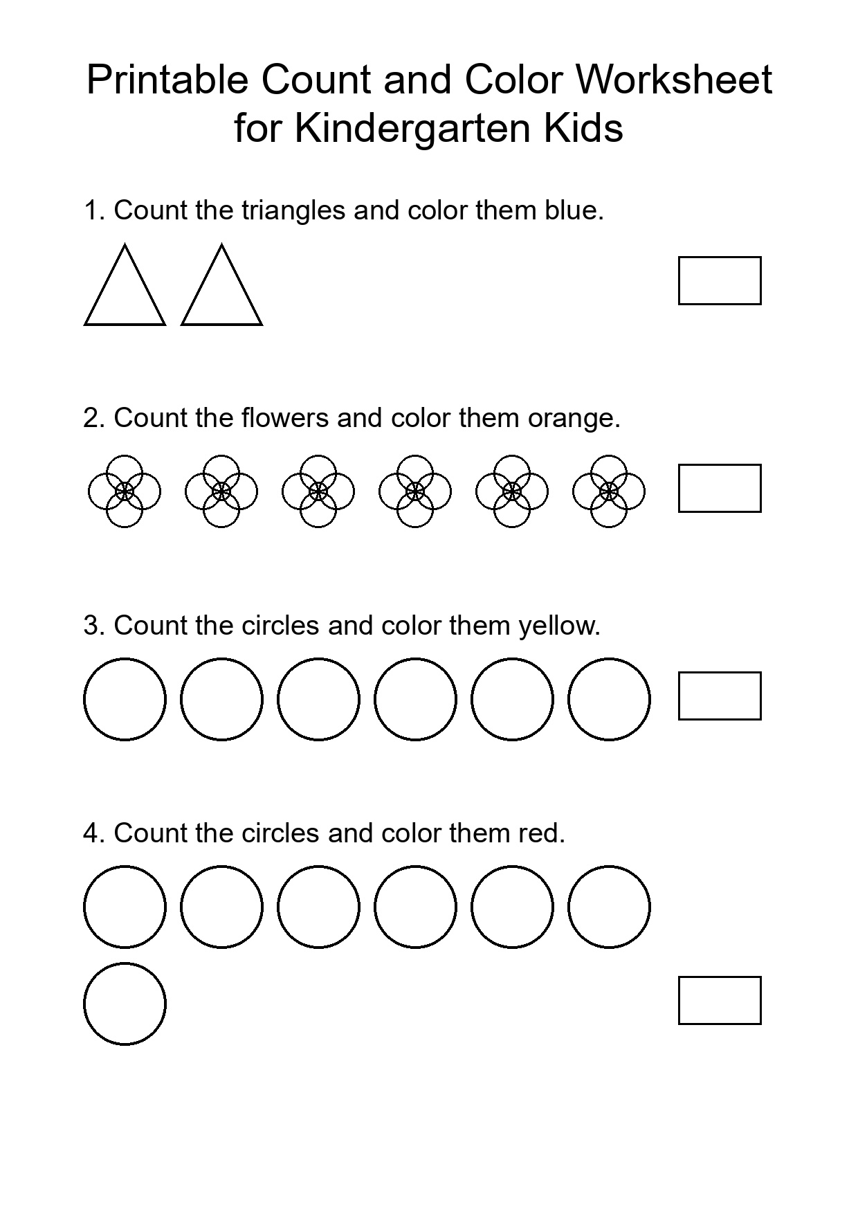 Printable Count and Color Worksheet for Kindergarten Kids