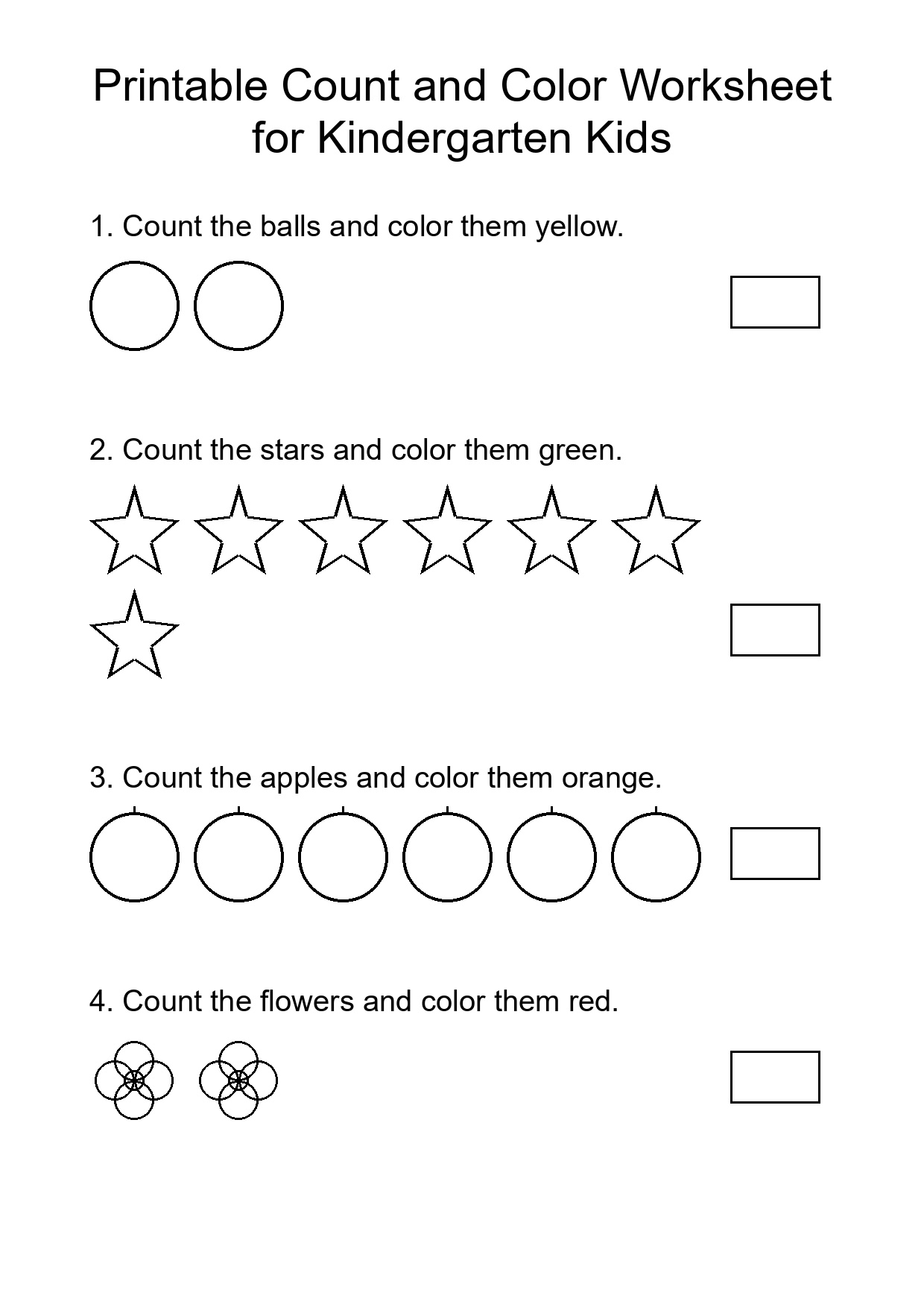 Printable Count and Color Worksheet for Kindergarten Kids