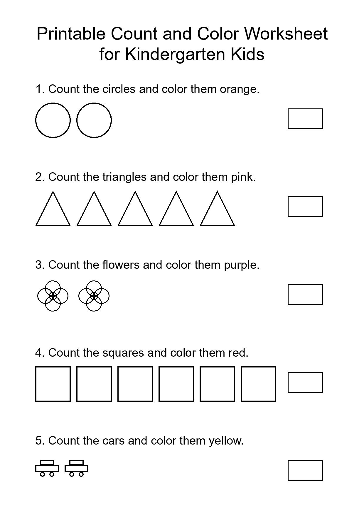 Printable Count and Color Worksheet for Kindergarten Kids
