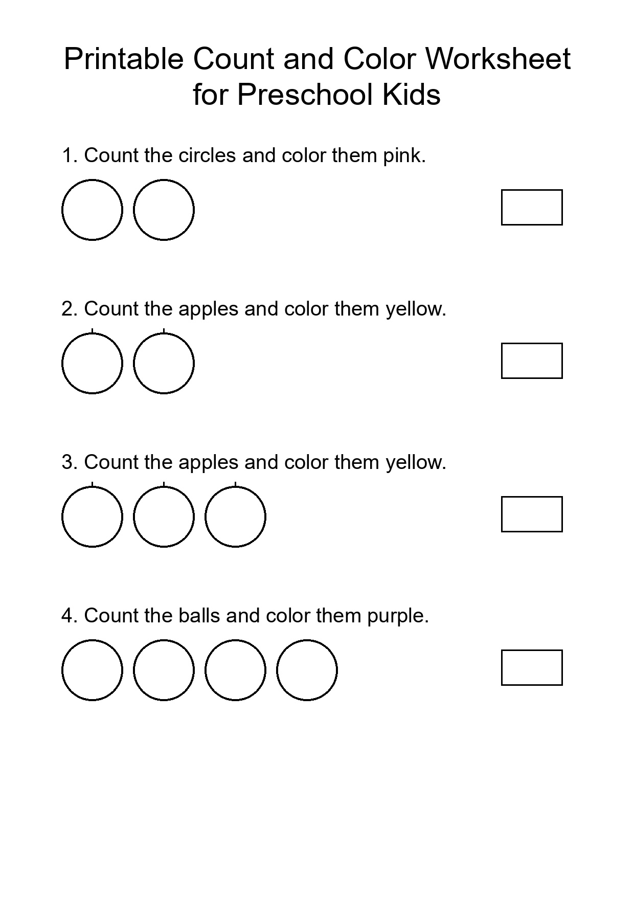 Printable Count and Color Worksheet for Preschool Kids