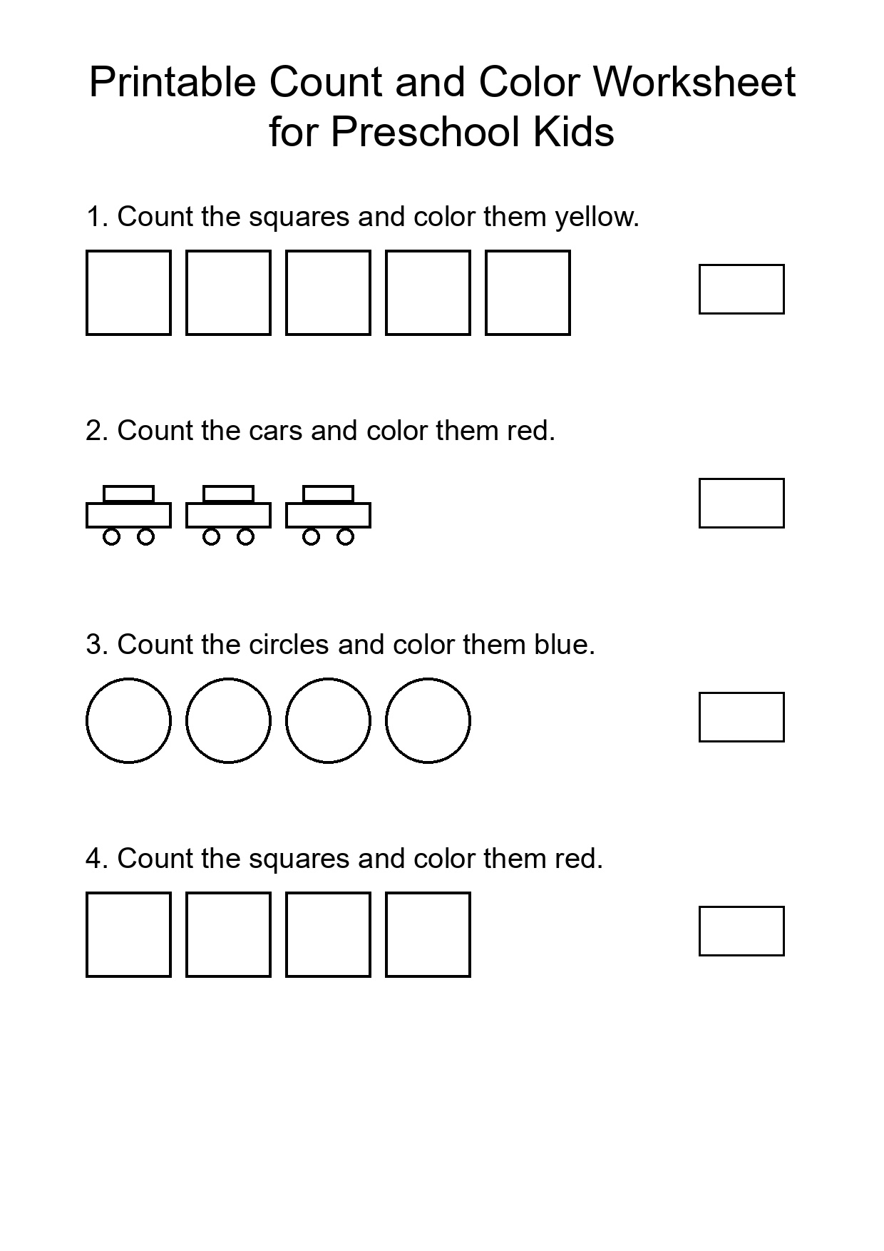 Printable Count and Color Worksheet for Preschool Kids