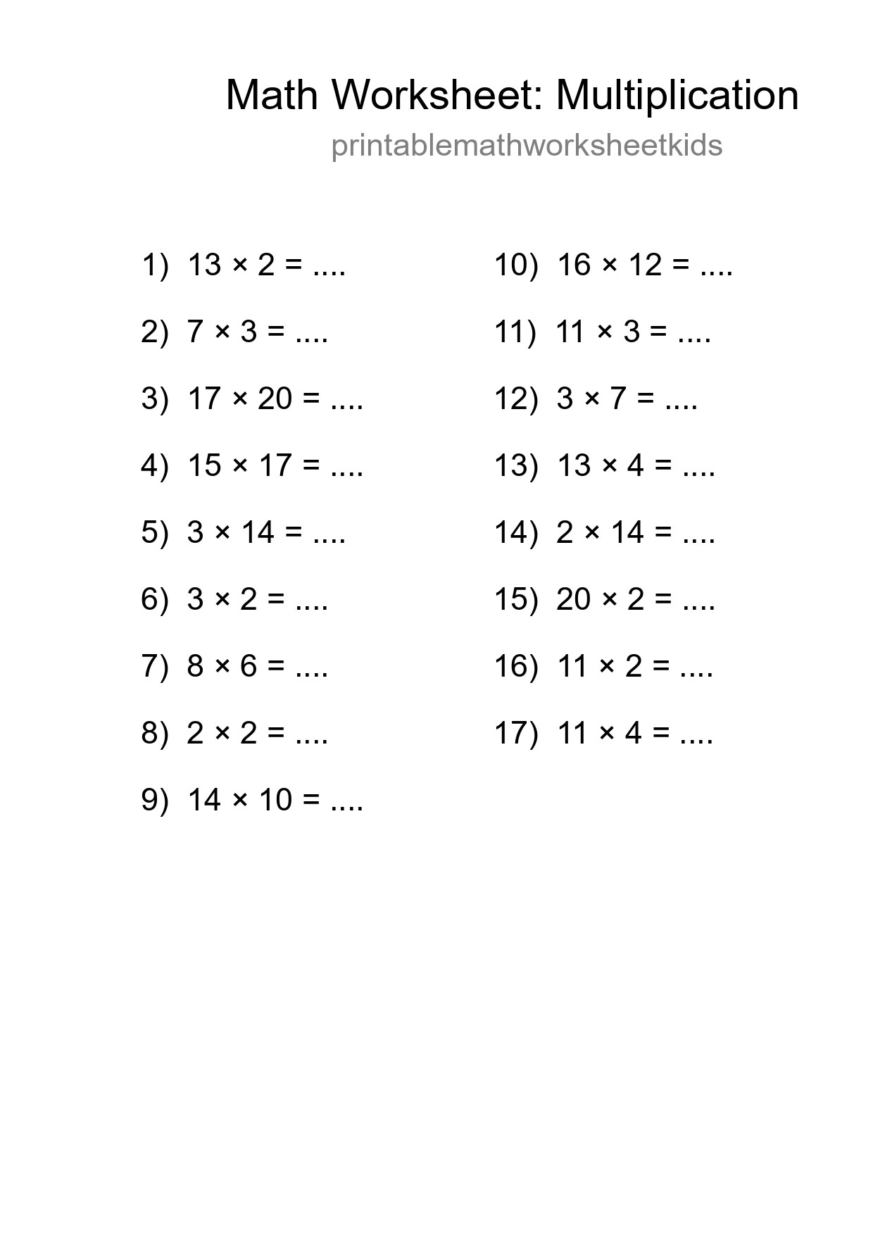 Printable Free 17 Multiplication Math Worksheet For Grade 2 - Part 84