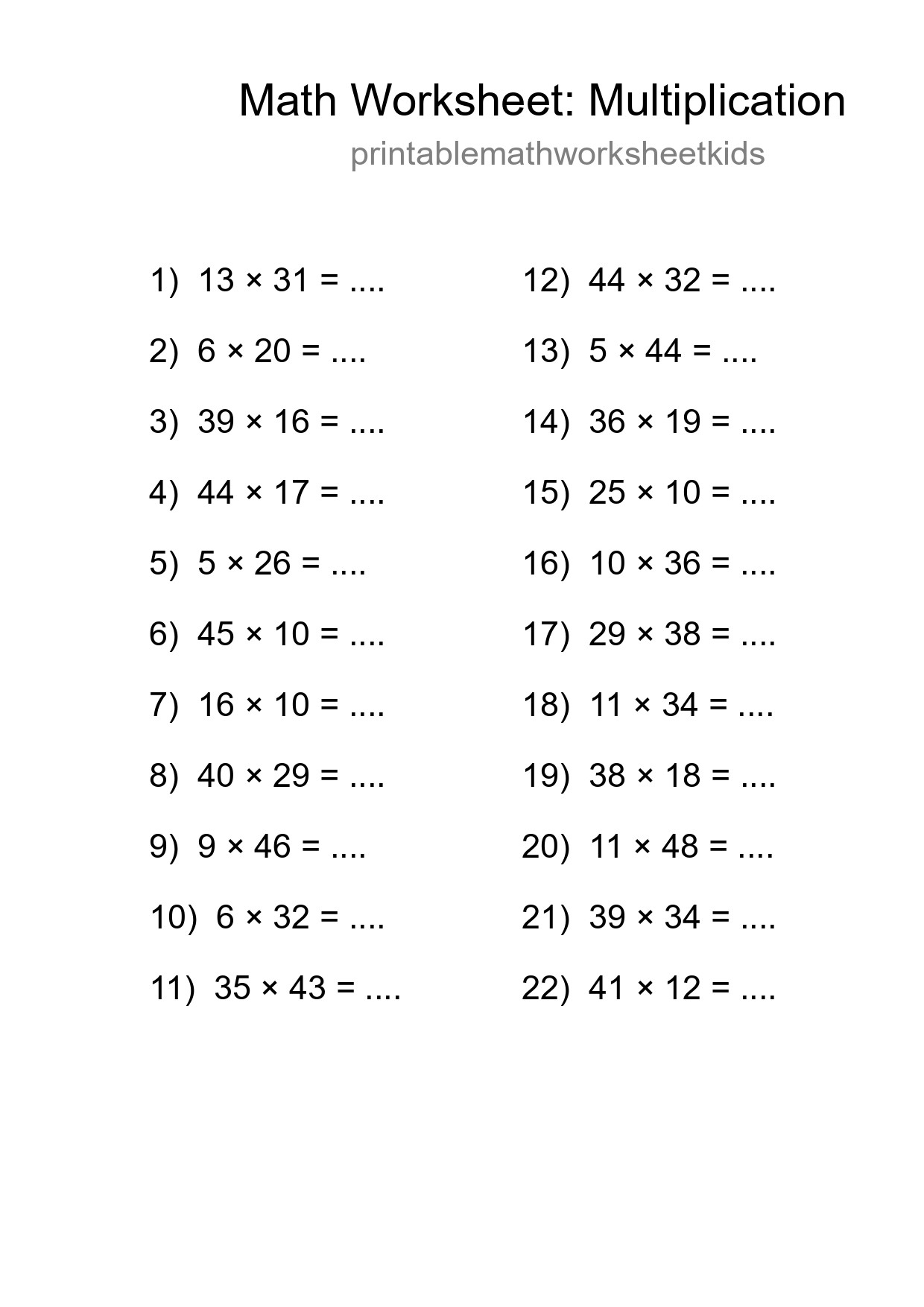 Printable Free 22 Multiplication Math Worksheet For Grade 2 - Part 117