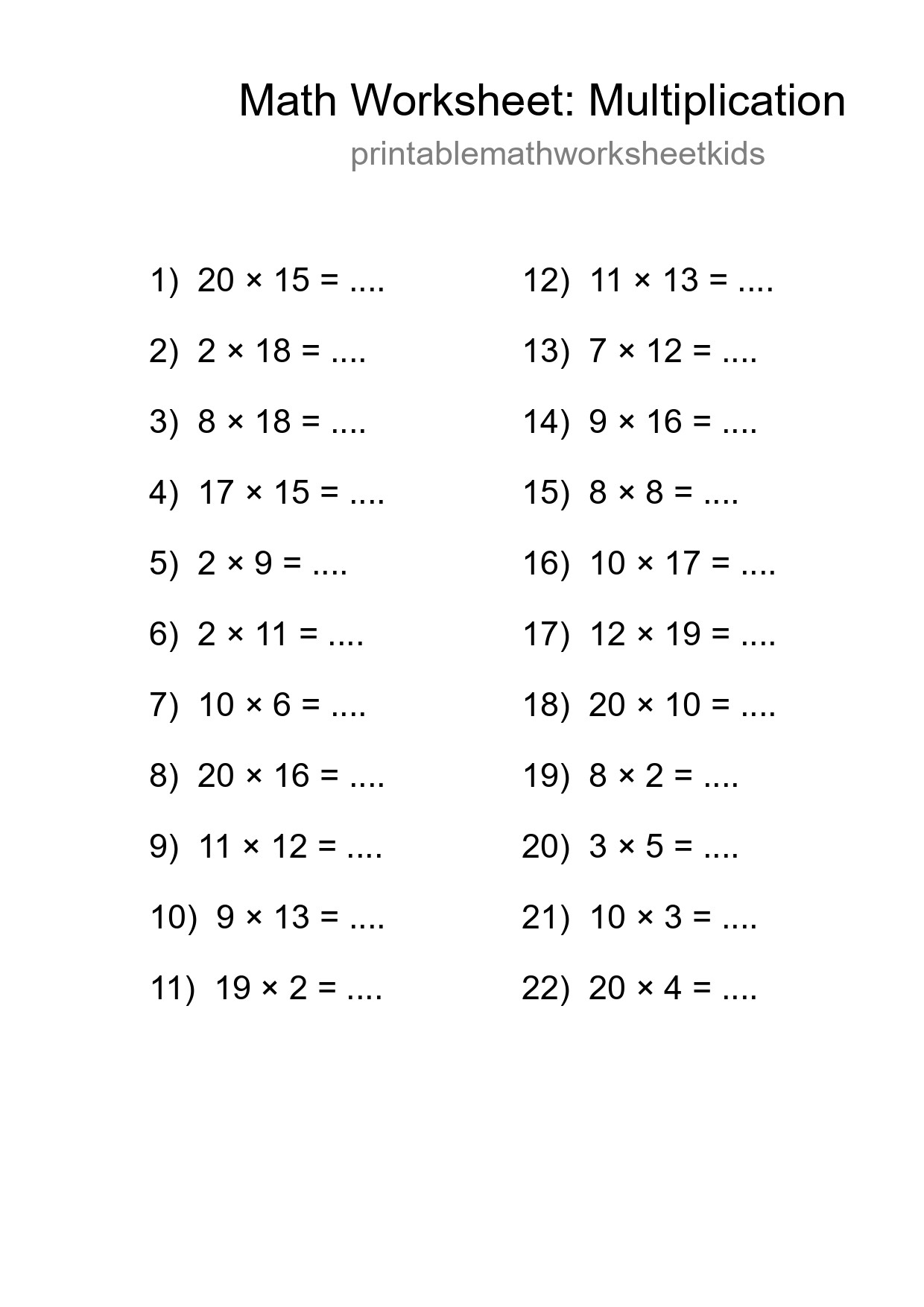 Printable Free 22 Multiplication Math Worksheet For Grade 2 - Part 183