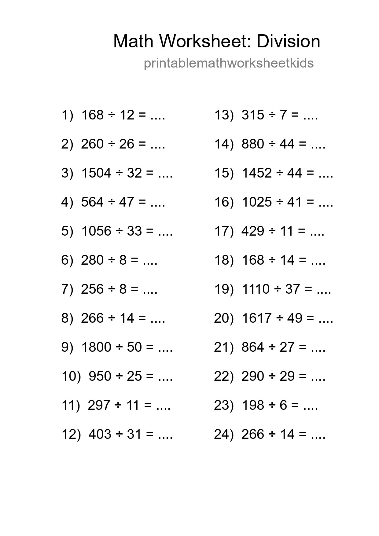 Printable Free 24 Division Math Worksheet For Grade 2 - Part 70