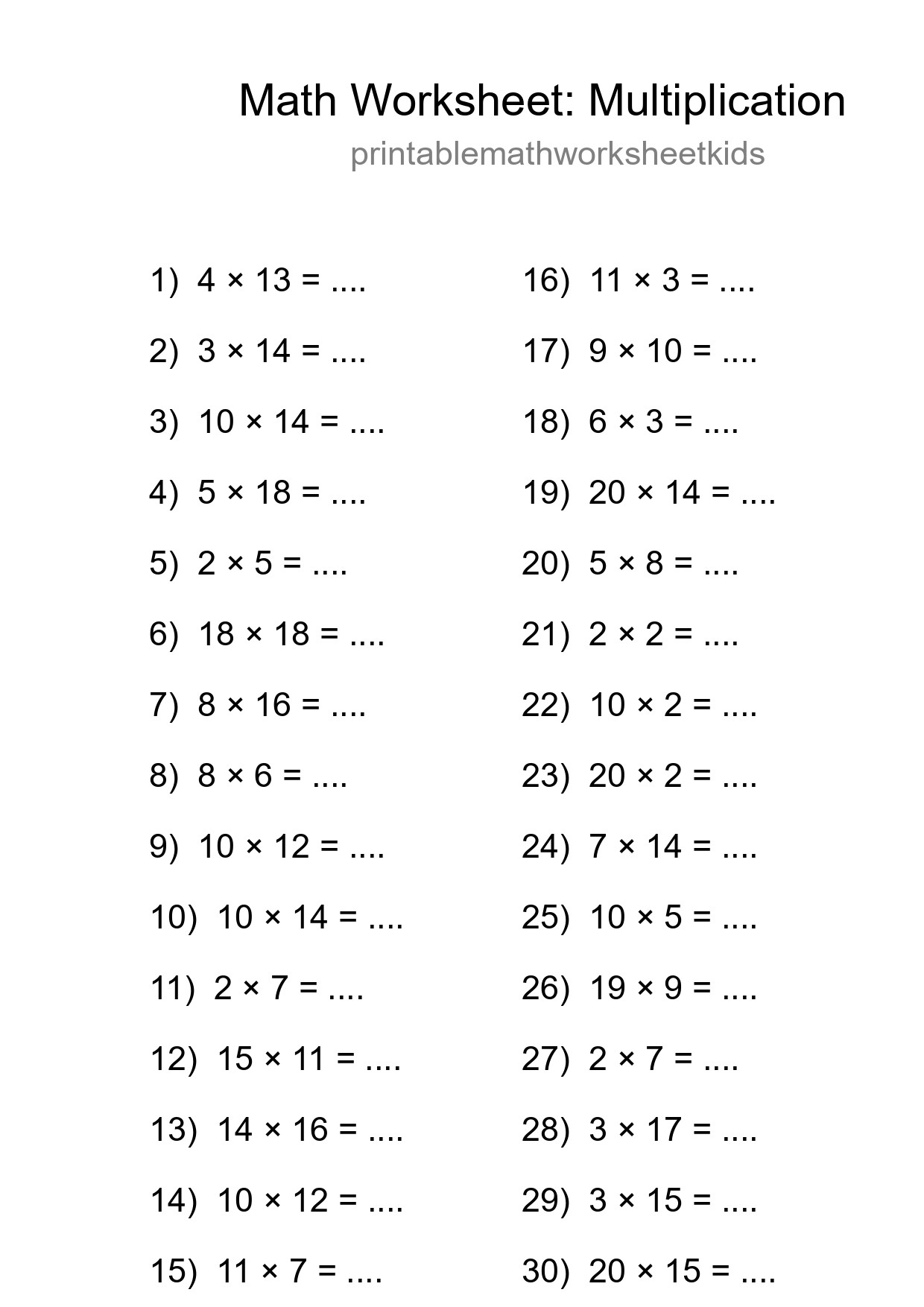 Printable Free 30 Multiplication Math Worksheet For Grade 2 - Part 95